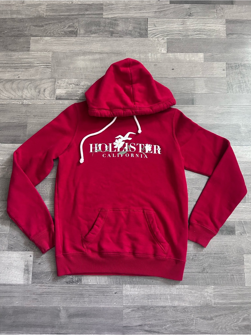 Hollister Red Floral Hoodie Sweatshirt S
